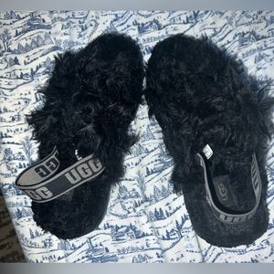 UGG authentic furry black slippers open toe size 8